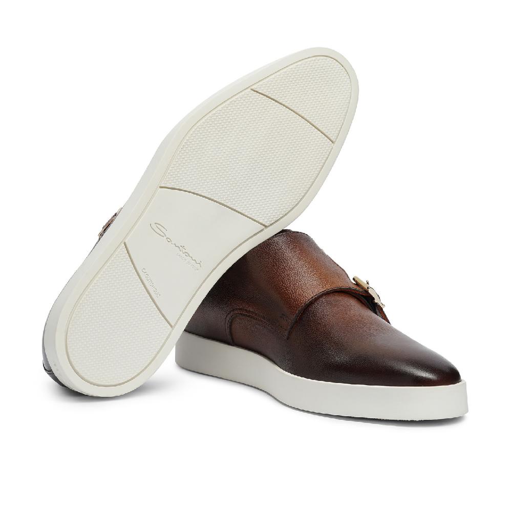 Santoni Doppia fibbia da uomo in pelle bottalata marrone Italia