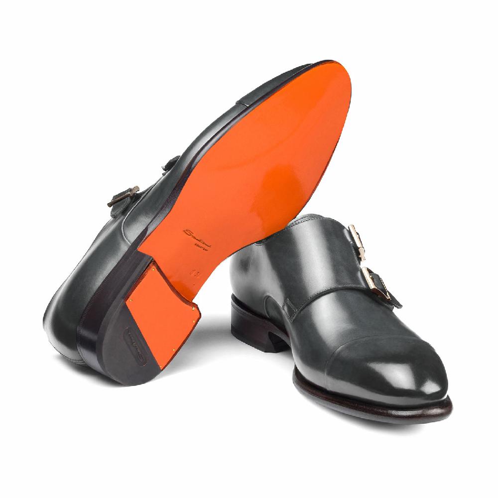 Santoni Doppia fibbia da uomo in pelle grigia 2025