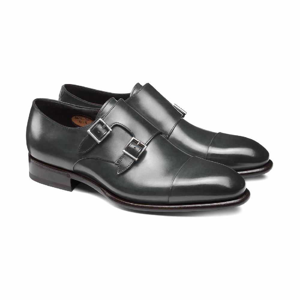 Santoni Doppia fibbia da uomo in pelle grigia 2025