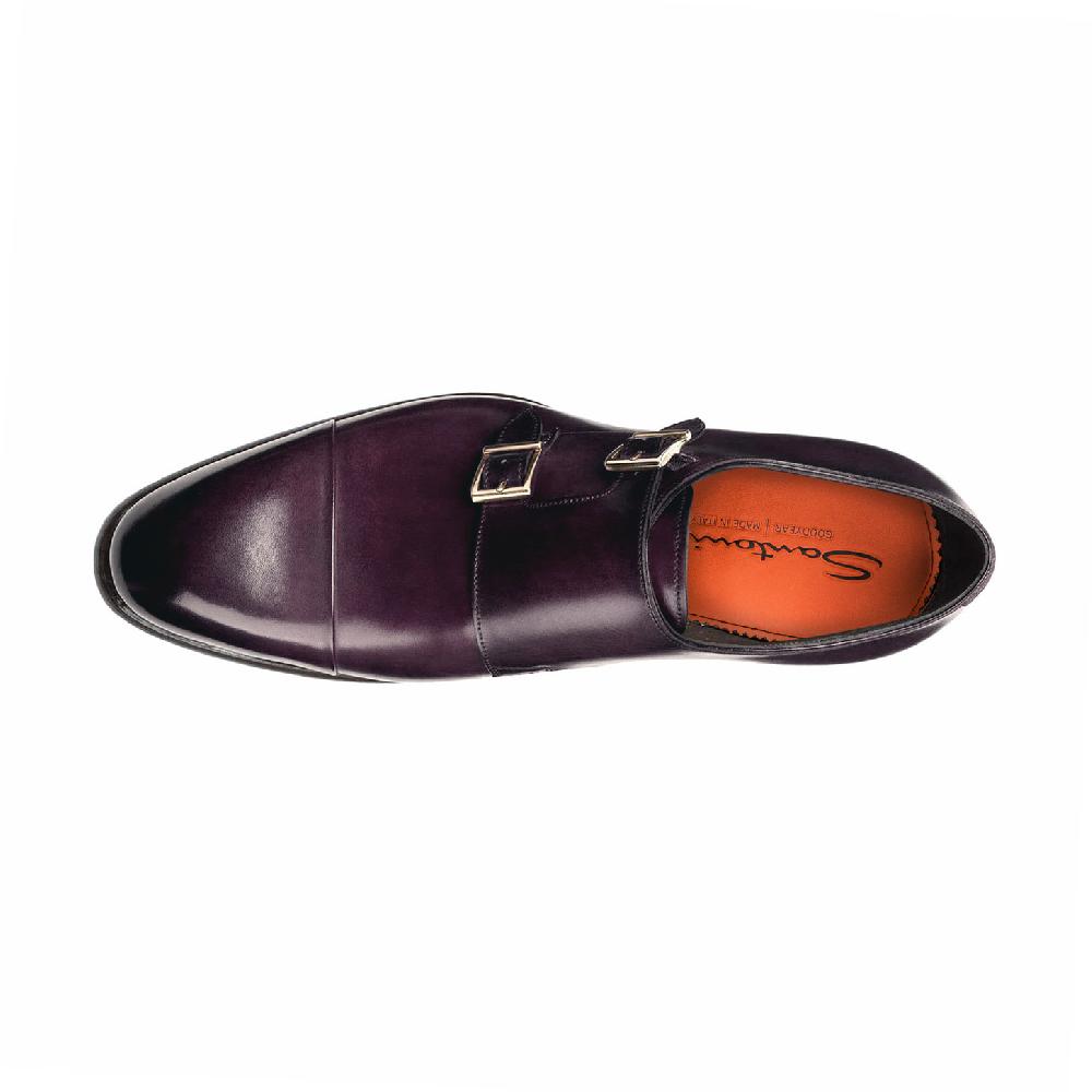 Santoni Doppia fibbia da uomo in pelle viola In Linea