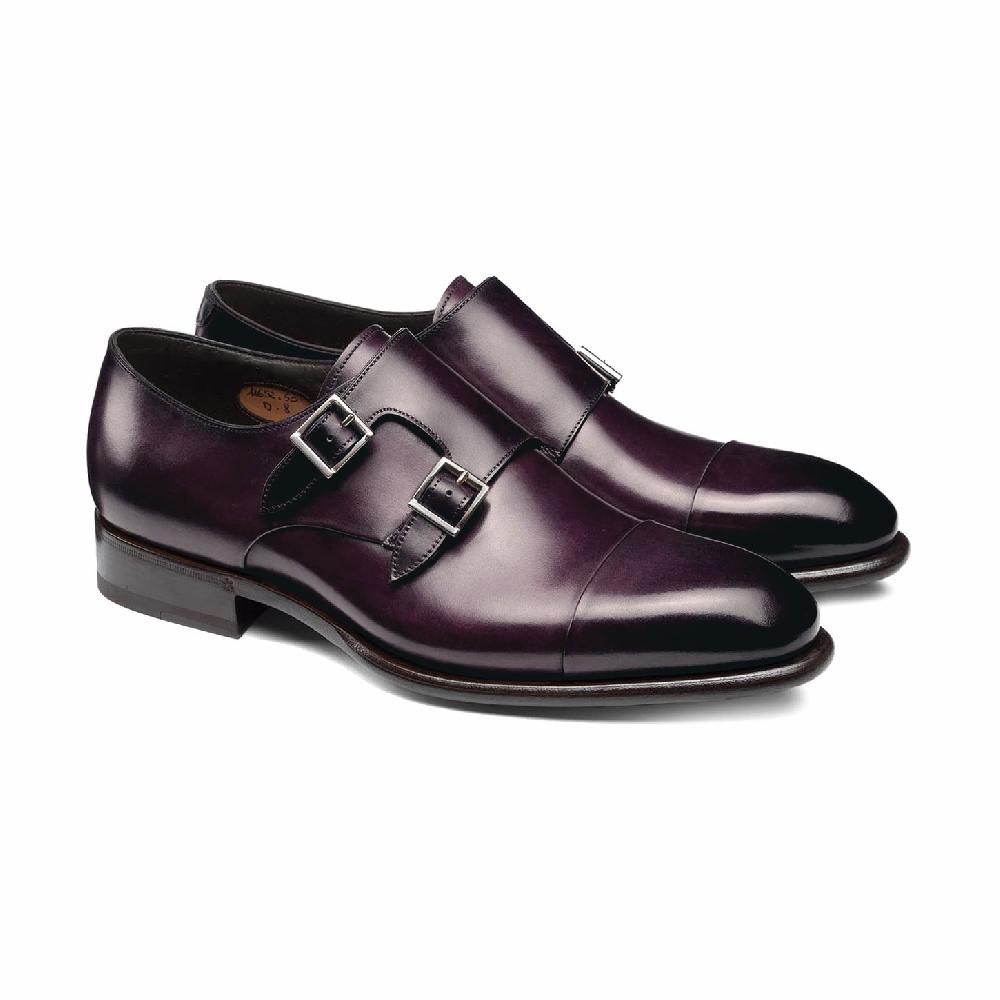 Santoni Doppia fibbia da uomo in pelle viola In Linea