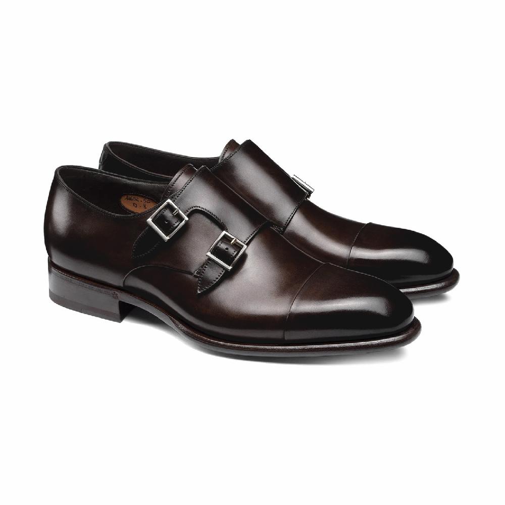 Santoni Doppia fibbia da uomo in pelle marrone testa di moro Promozione