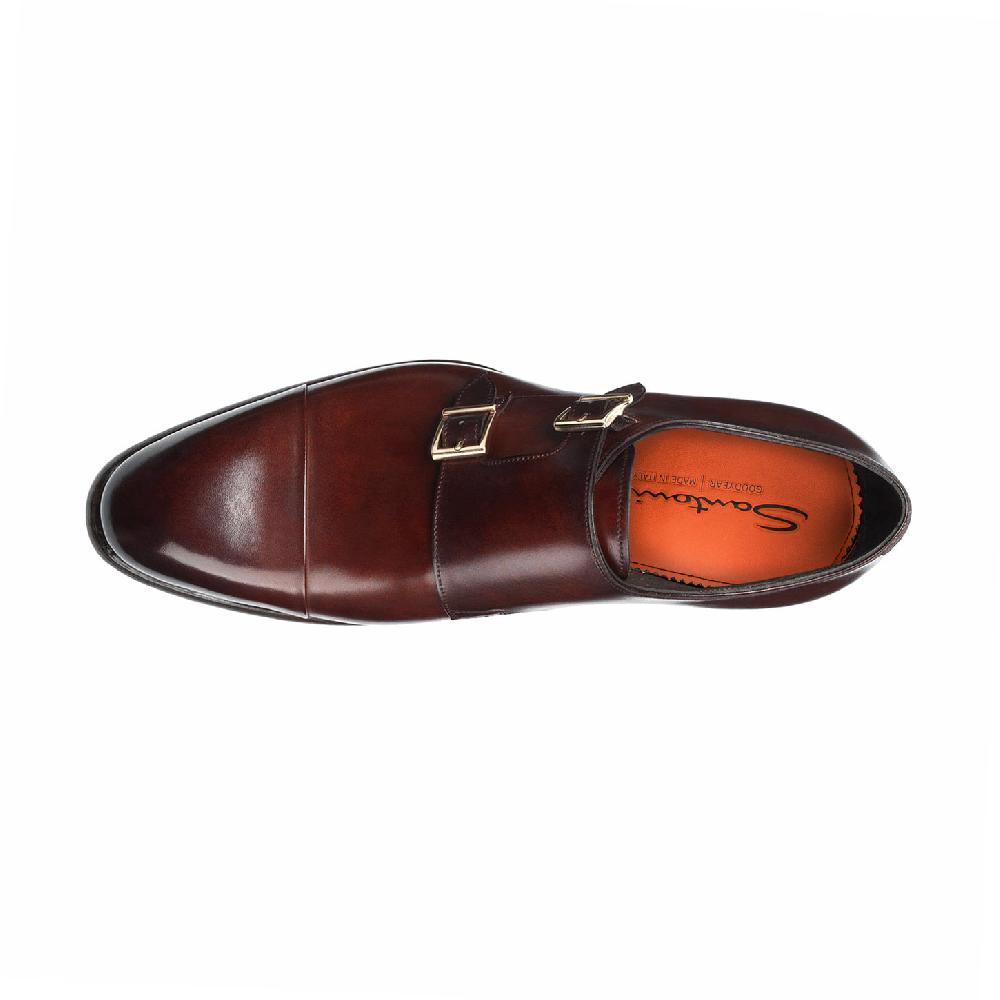 Santoni Doppia fibbia da uomo in pelle rossa Spedizione Gratuita