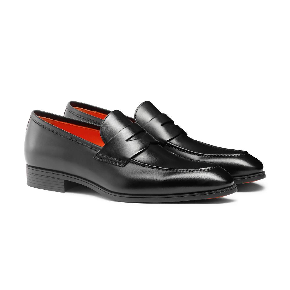 Santoni Mocassino penny da uomo in pelle nera Pezzi Unici