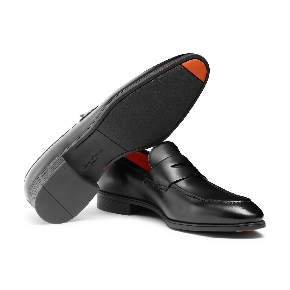 Santoni Mocassino penny da uomo in pelle nera Pezzi Unici