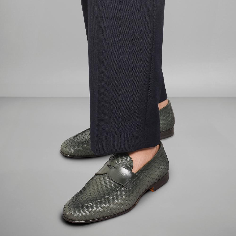 Santoni Mocassino da uomo in pelle intrecciata verde Negozi Online