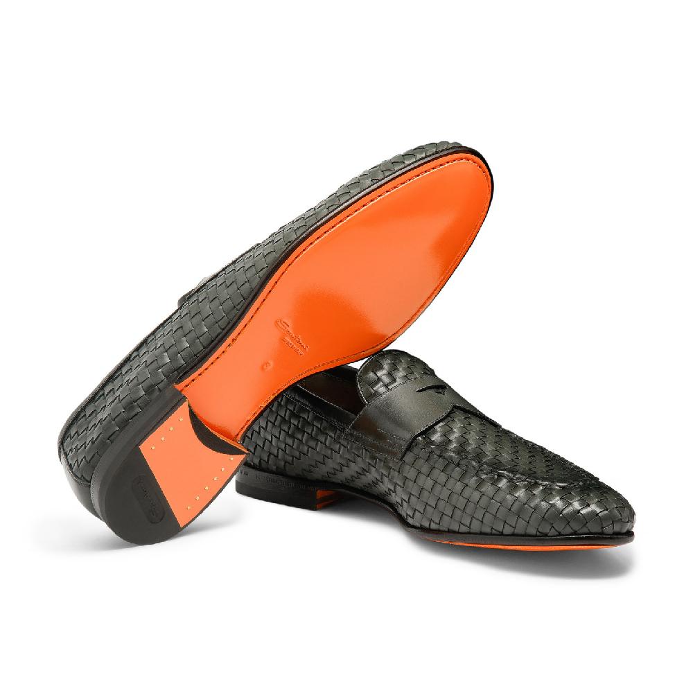 Santoni Mocassino da uomo in pelle intrecciata verde Negozi Online
