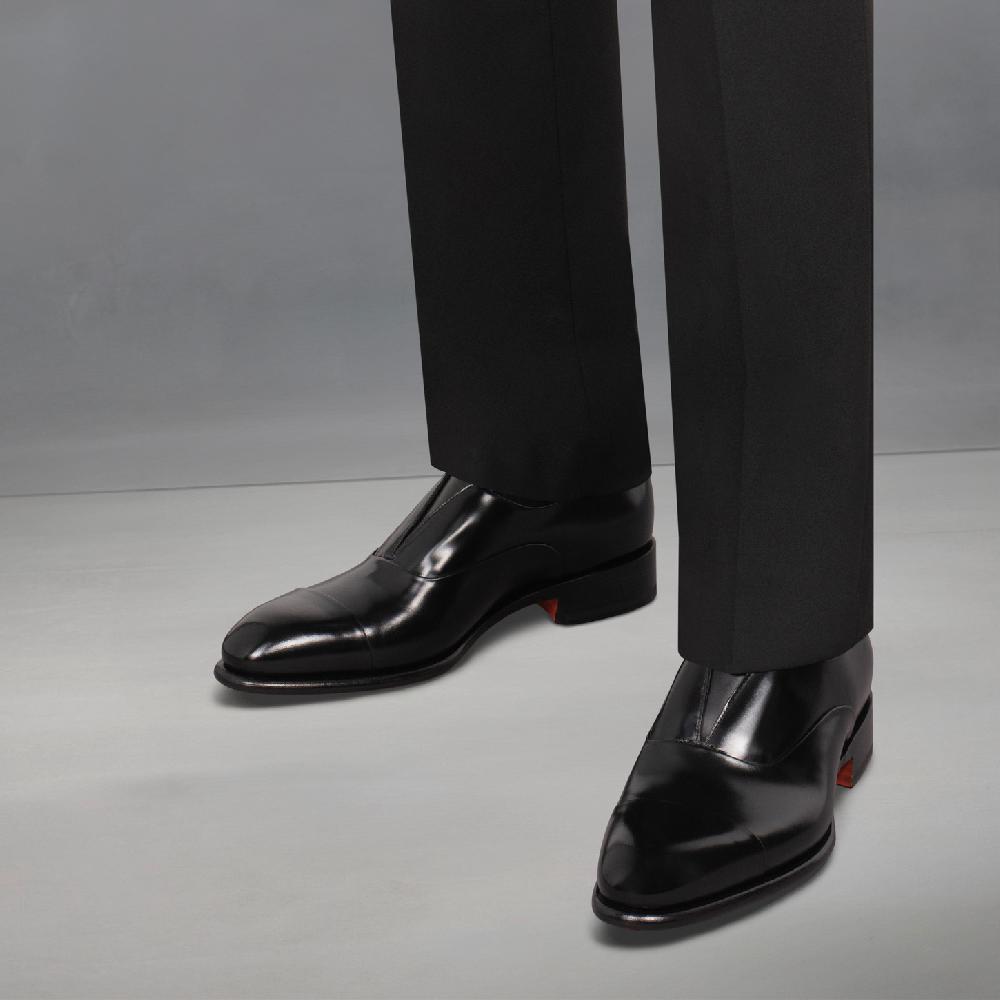 Santoni Stringata da uomo in pelle nera Consegna Veloce