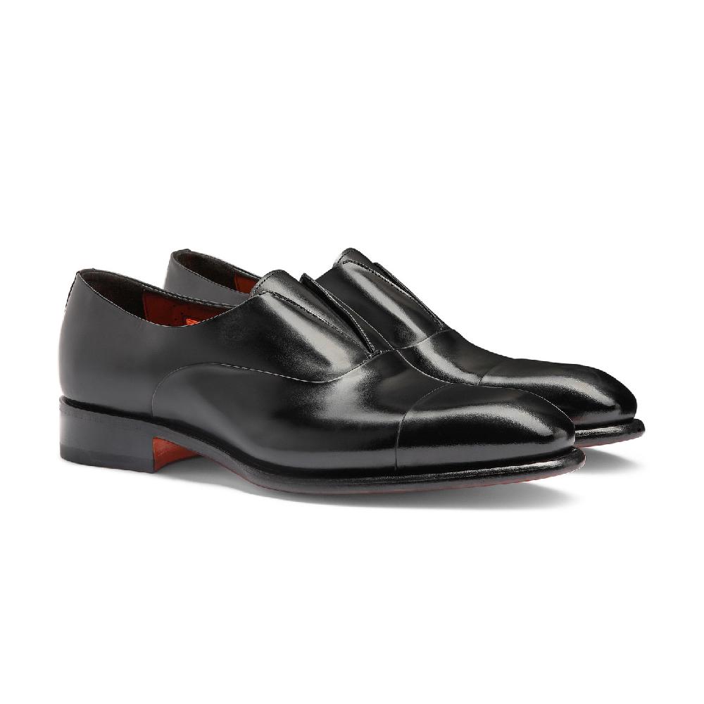 Santoni Stringata da uomo in pelle nera Consegna Veloce