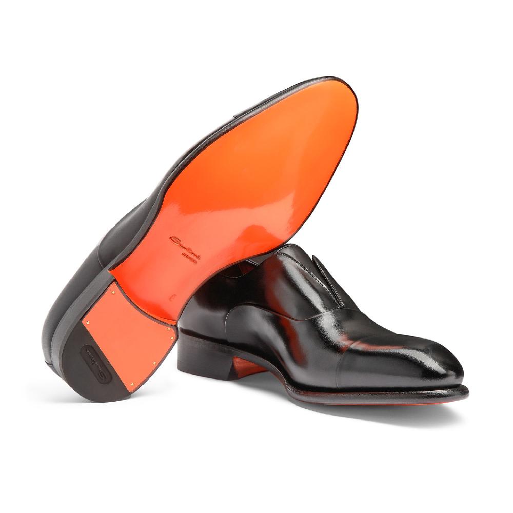 Santoni Stringata da uomo in pelle nera Consegna Veloce