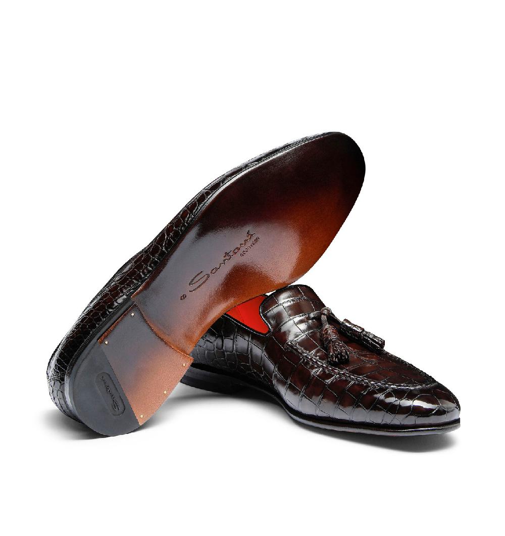 Santoni Mocassino con nappe da uomo in alligatore testa di moro Fino Al -60%