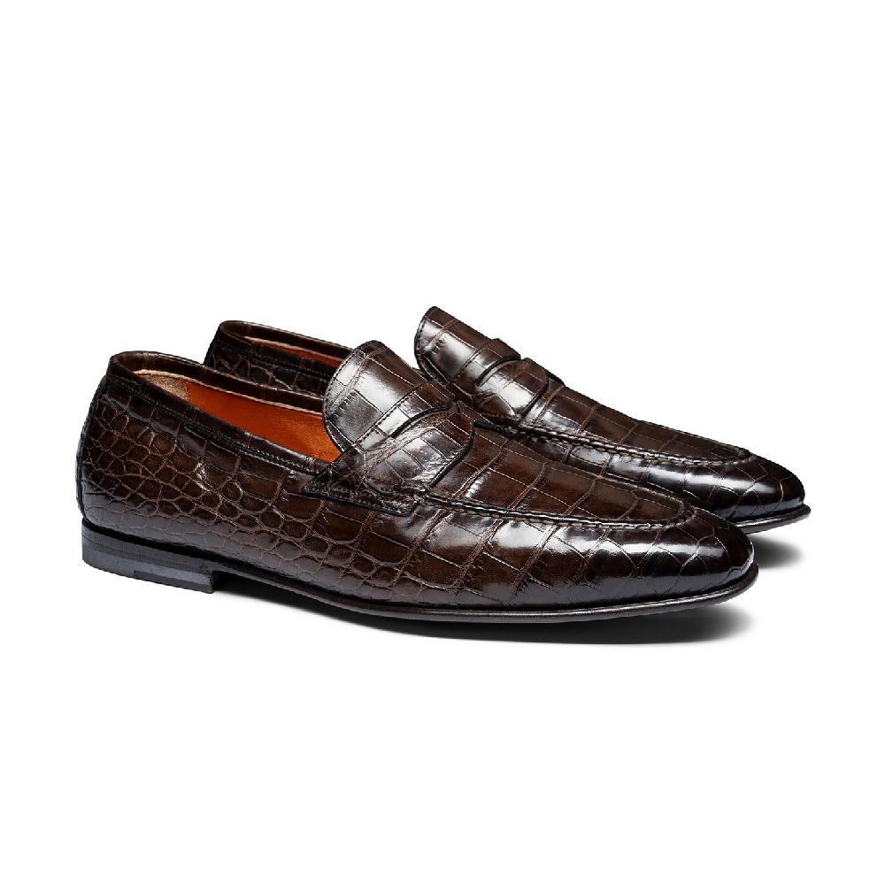 Santoni Mocassino penny da uomo in alligatore testa di moro Sottocosto