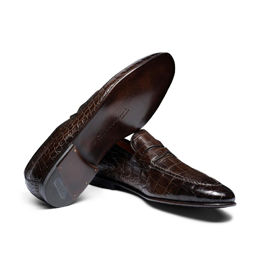 Santoni Mocassino penny da uomo in alligatore testa di moro Sottocosto