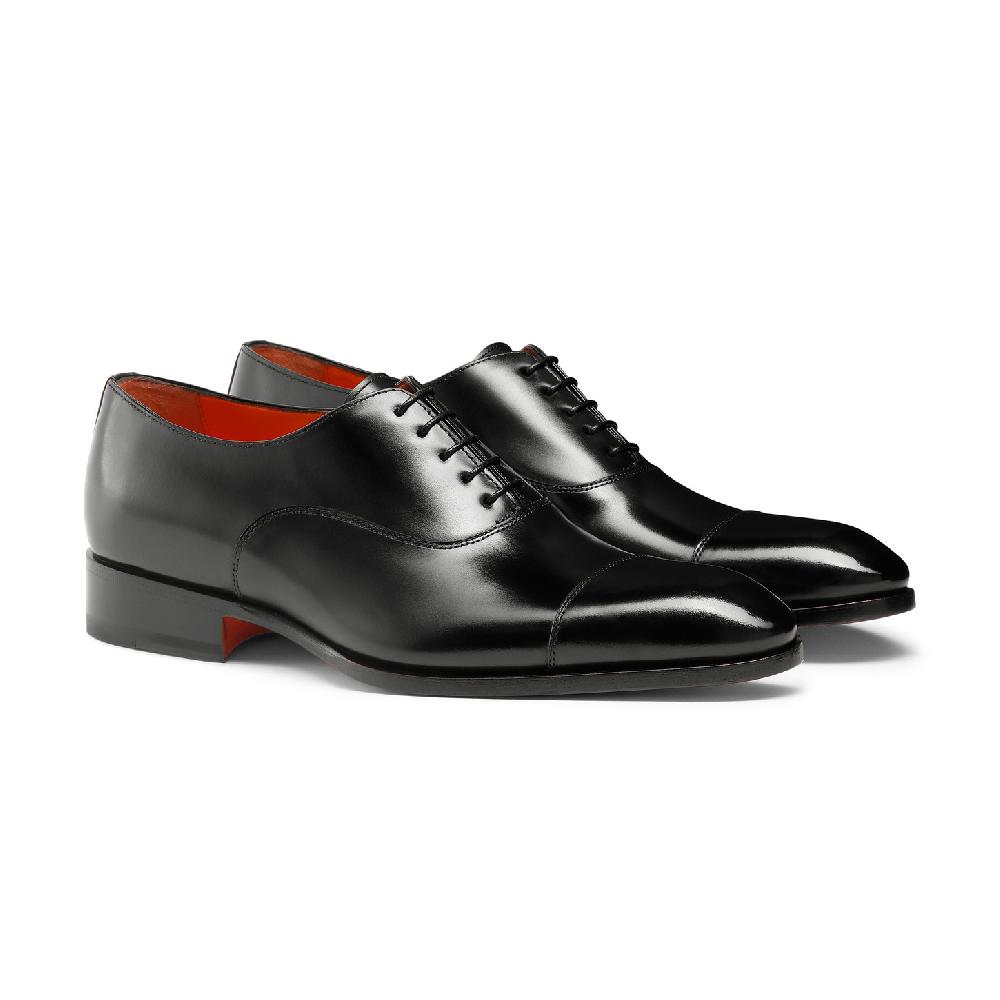 Santoni Stringata oxford da uomo in pelle anticata nera Convenienza