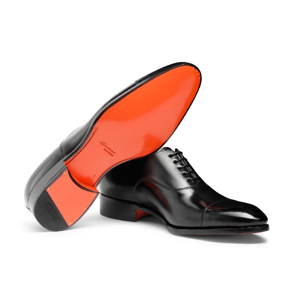 Santoni Stringata oxford da uomo in pelle anticata nera Convenienza