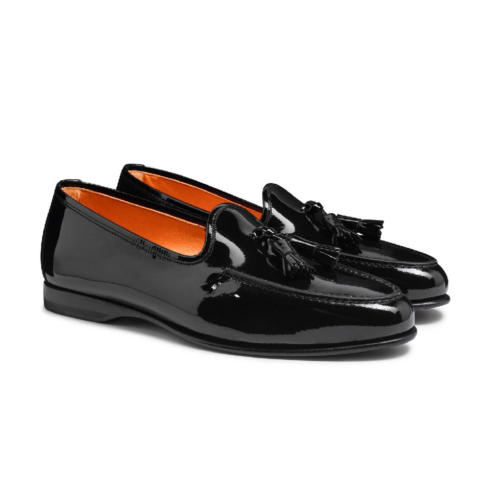 Santoni Mocassino Andrea con nappe da uomo in vernice nera Novità