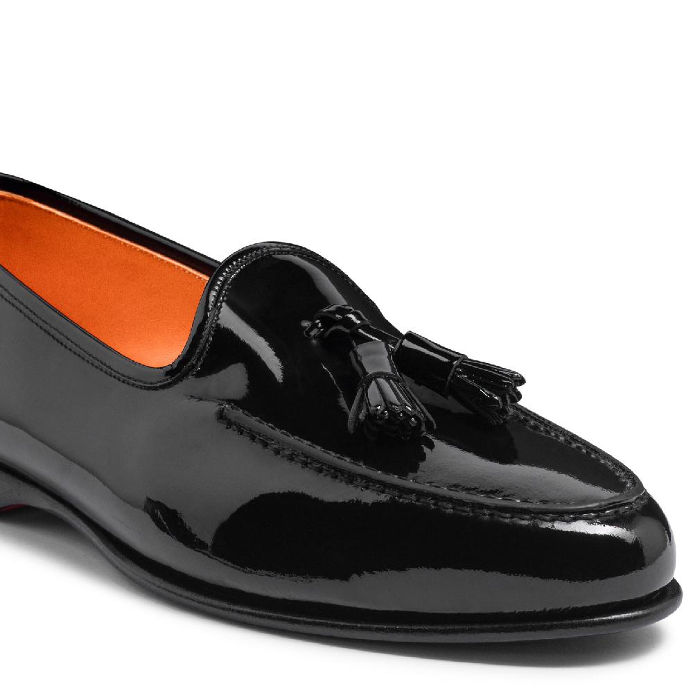Santoni Mocassino Andrea con nappe da uomo in vernice nera Novità