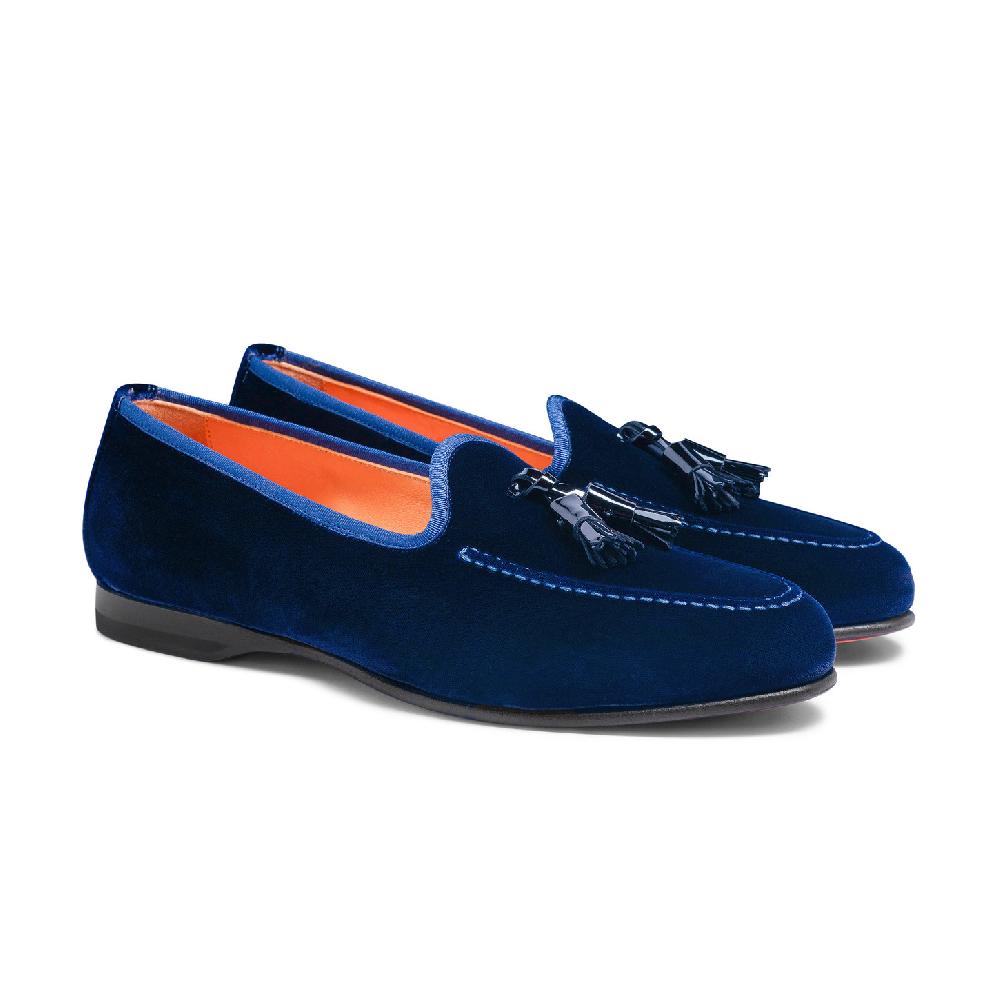 Santoni Mocassino Andrea con nappe da uomo in velluto blu Sconto