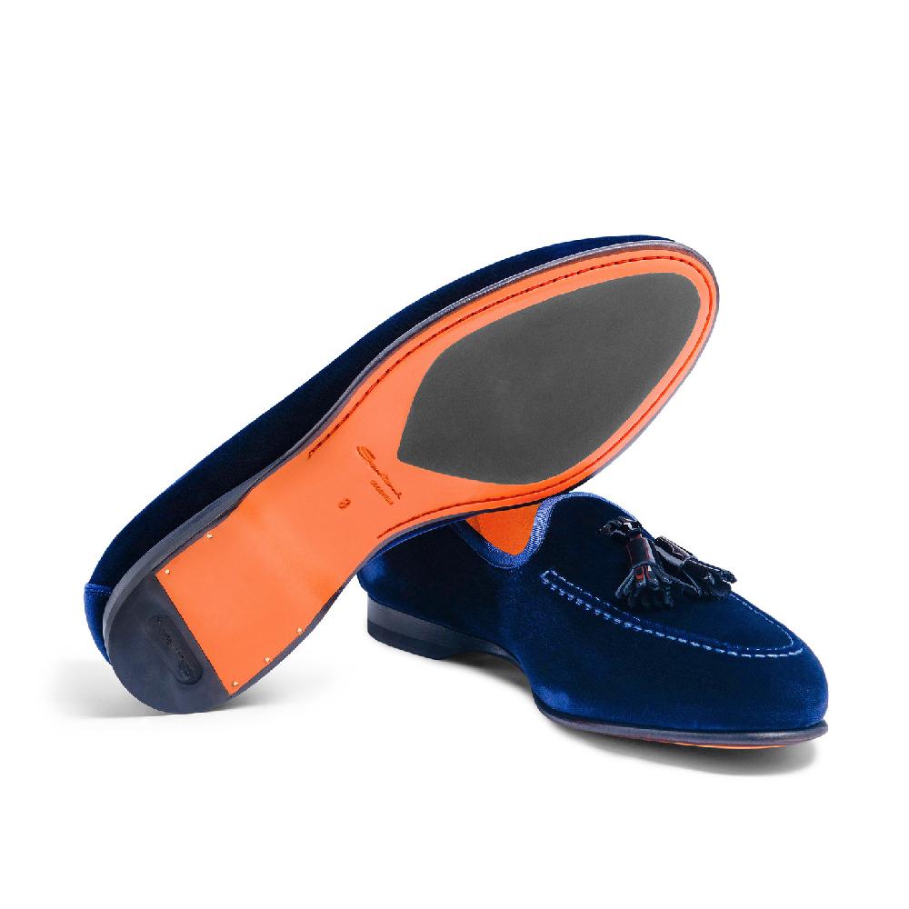 Santoni Mocassino Andrea con nappe da uomo in velluto blu Sconto