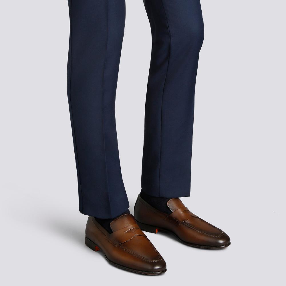Santoni Mocassino penny da uomo in pelle anticata marrone Offerta