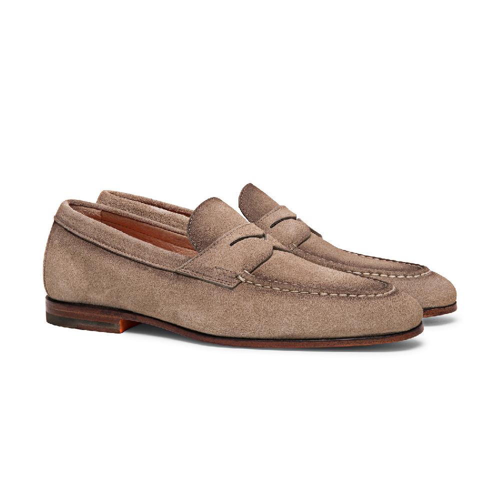 Santoni Mocassino penny da uomo in suede beige Economico