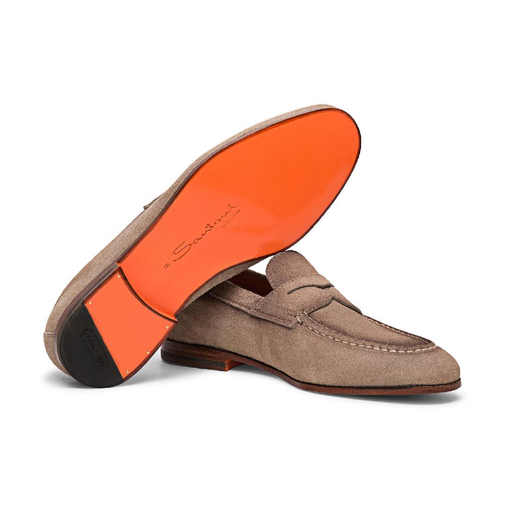 Santoni Mocassino penny da uomo in suede beige Economico