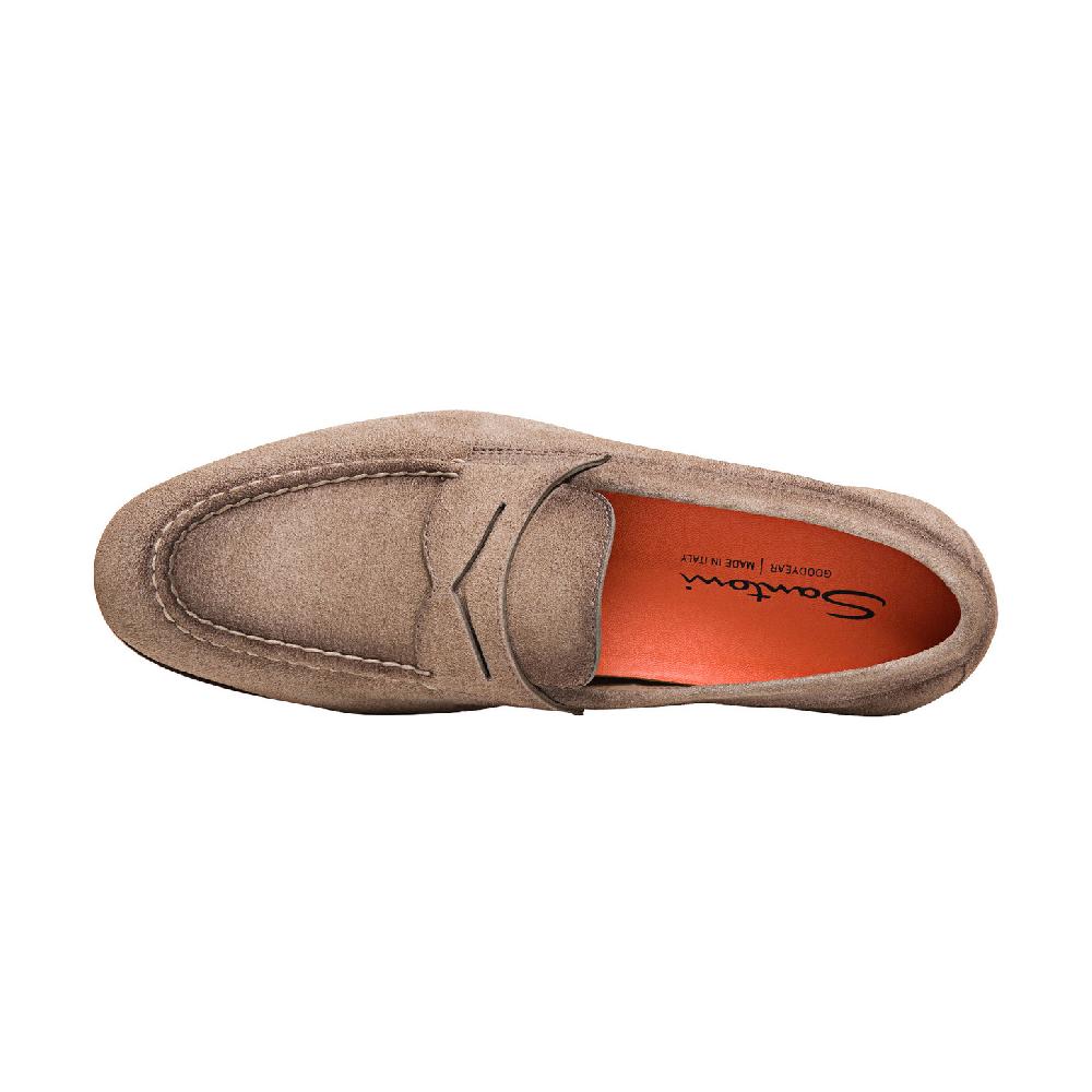 Santoni Mocassino penny da uomo in suede beige Economico