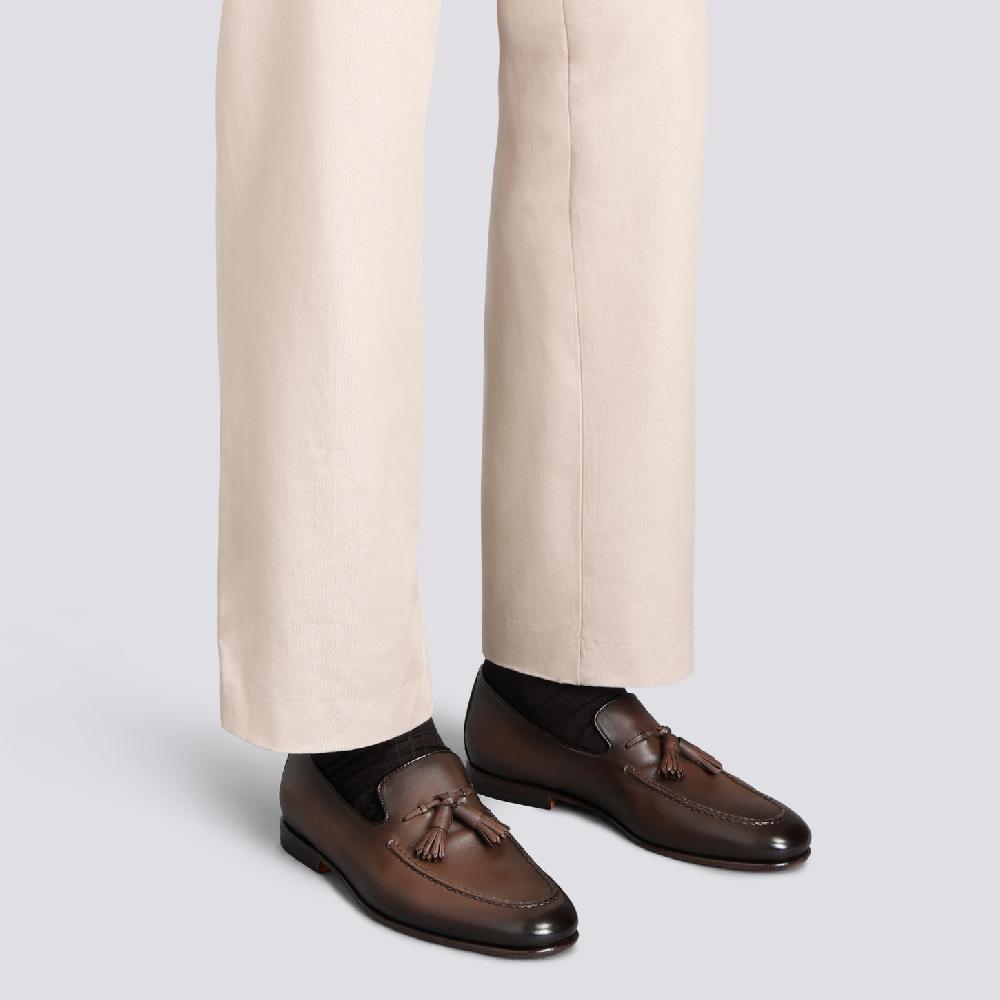Santoni Mocassino con nappe da uomo in pelle anticata marrone Online
