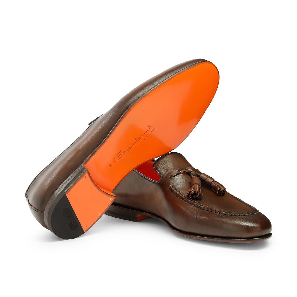 Santoni Mocassino con nappe da uomo in pelle anticata marrone Online