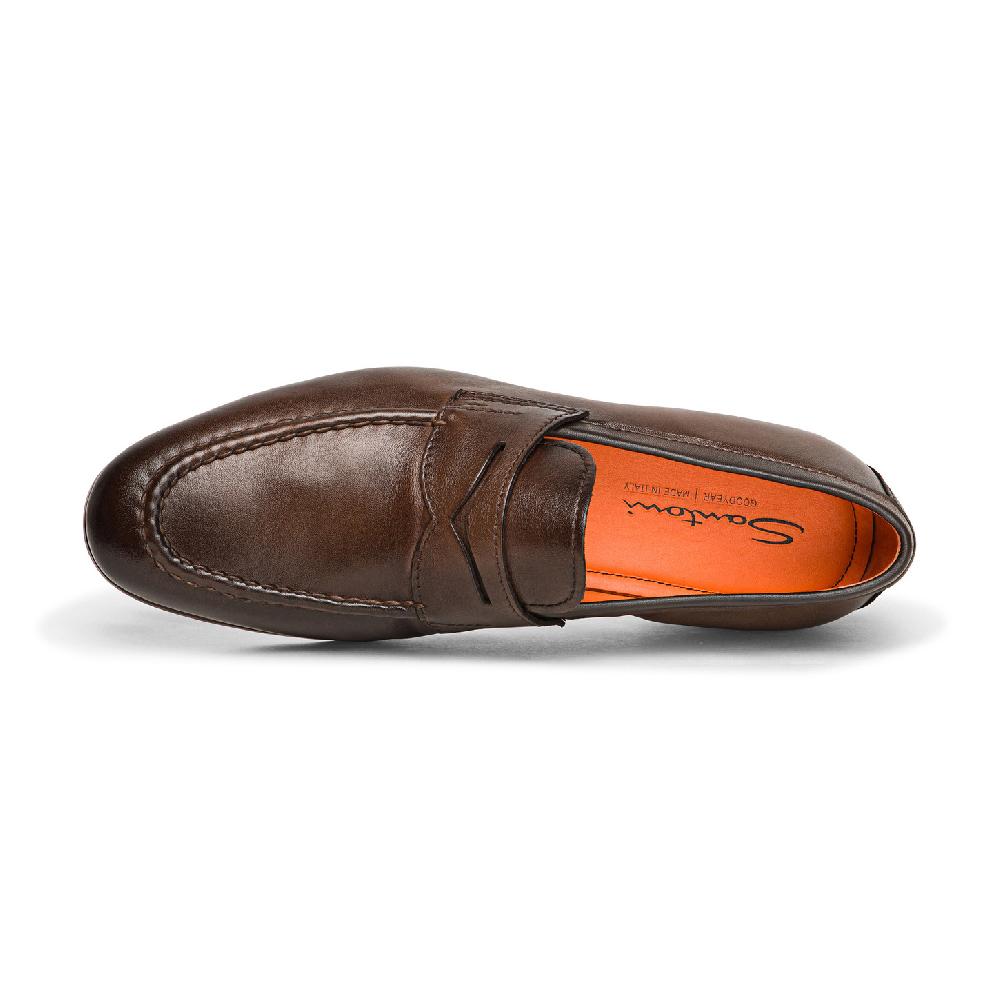 Santoni Mocassino penny da uomo in pelle anticata marrone Shopping online