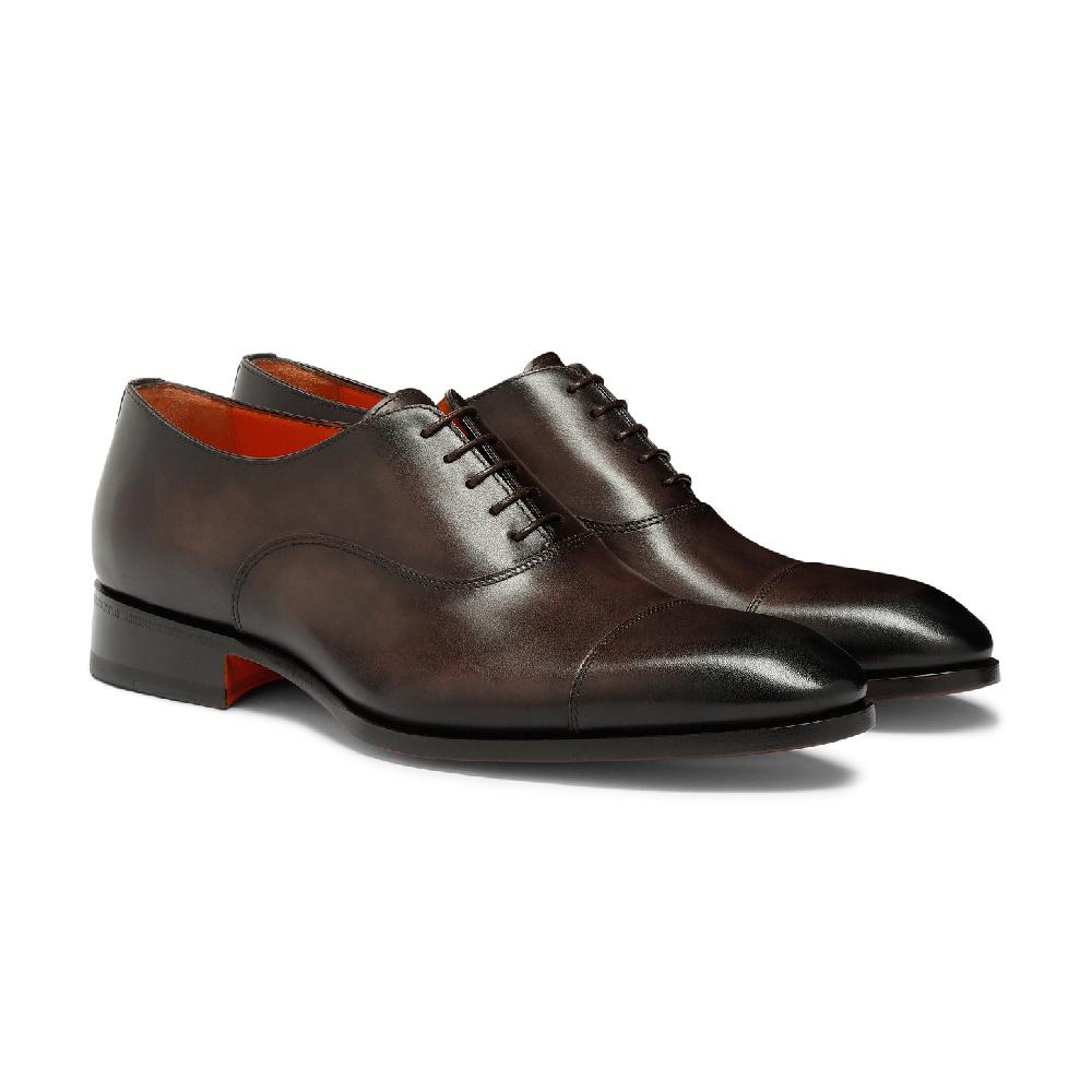 Santoni Stringata oxford da uomo in pelle anticata marrone Saldi