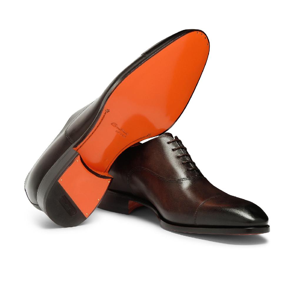 Santoni Stringata oxford da uomo in pelle anticata marrone Saldi