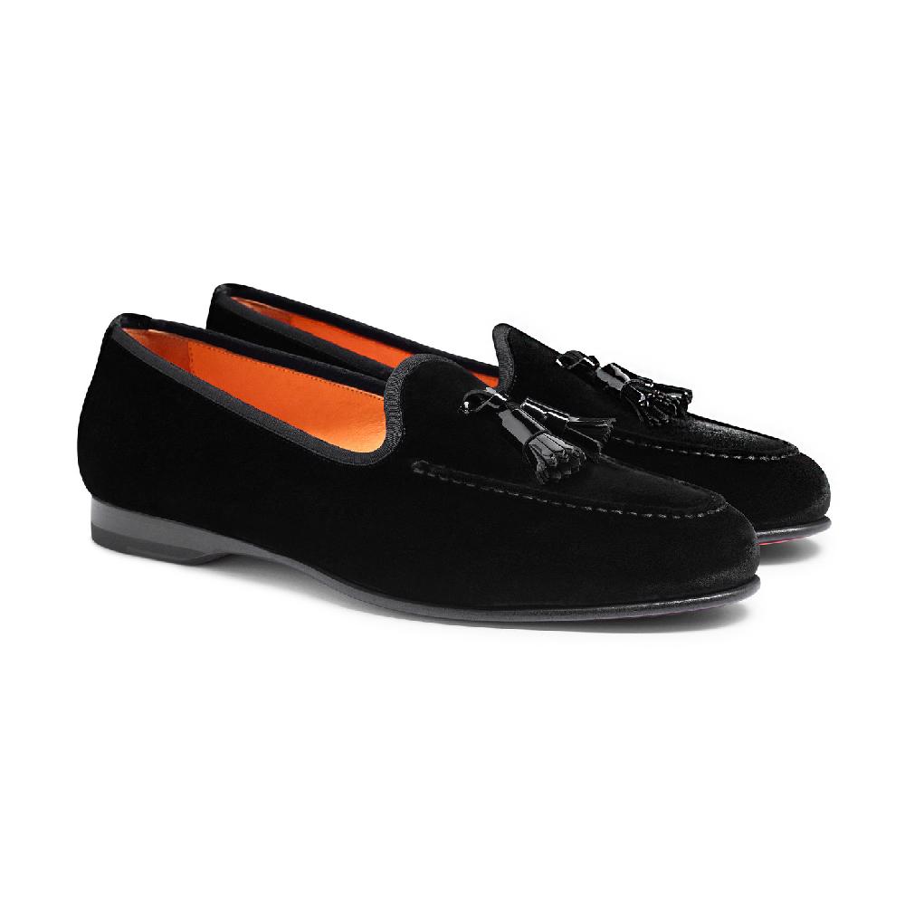 Santoni Mocassino Andrea con nappe da uomo in velluto nero Offerte