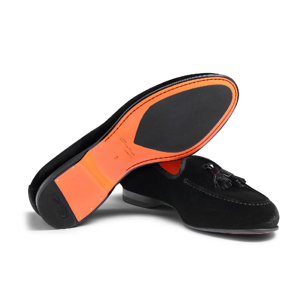 Santoni Mocassino Andrea con nappe da uomo in velluto nero Offerte