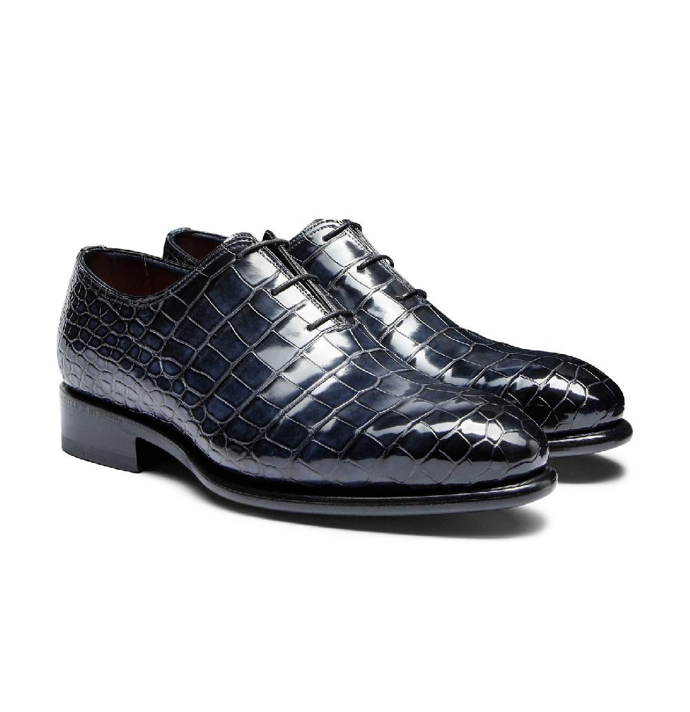 Santoni Stringata oxford da uomo in alligatore blu Vendita Calda