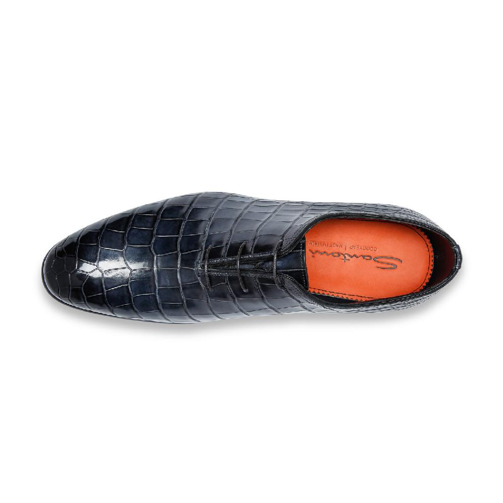 Santoni Stringata oxford da uomo in alligatore blu Vendita Calda