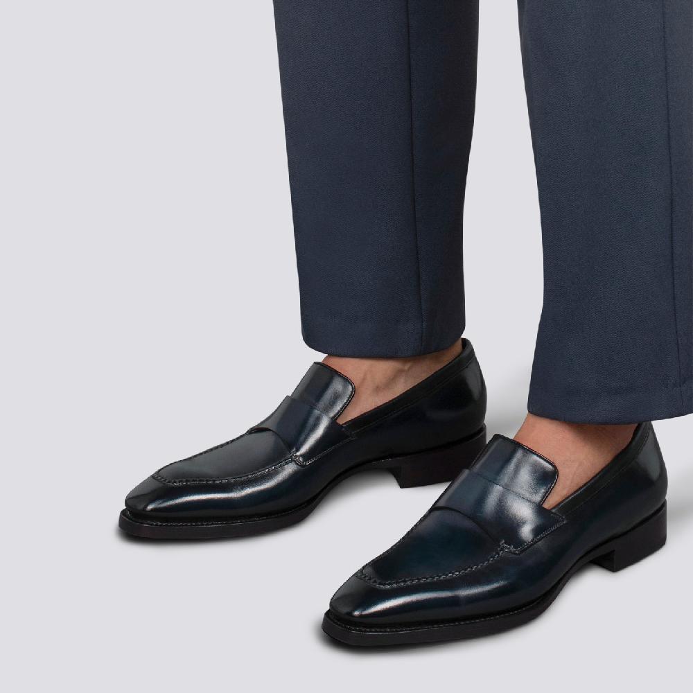 Santoni Mocassino penny Limited Edition da uomo in pelle blu Vendita Economica