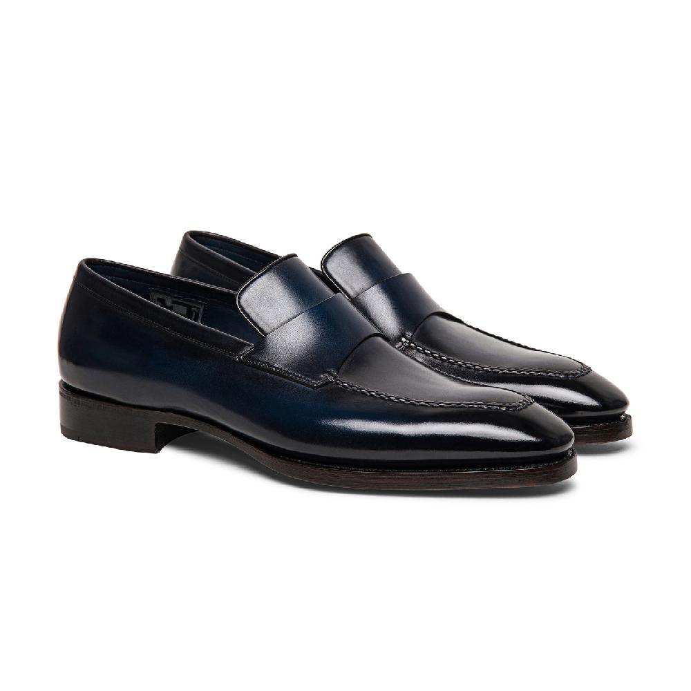 Santoni Mocassino penny Limited Edition da uomo in pelle blu Vendita Economica