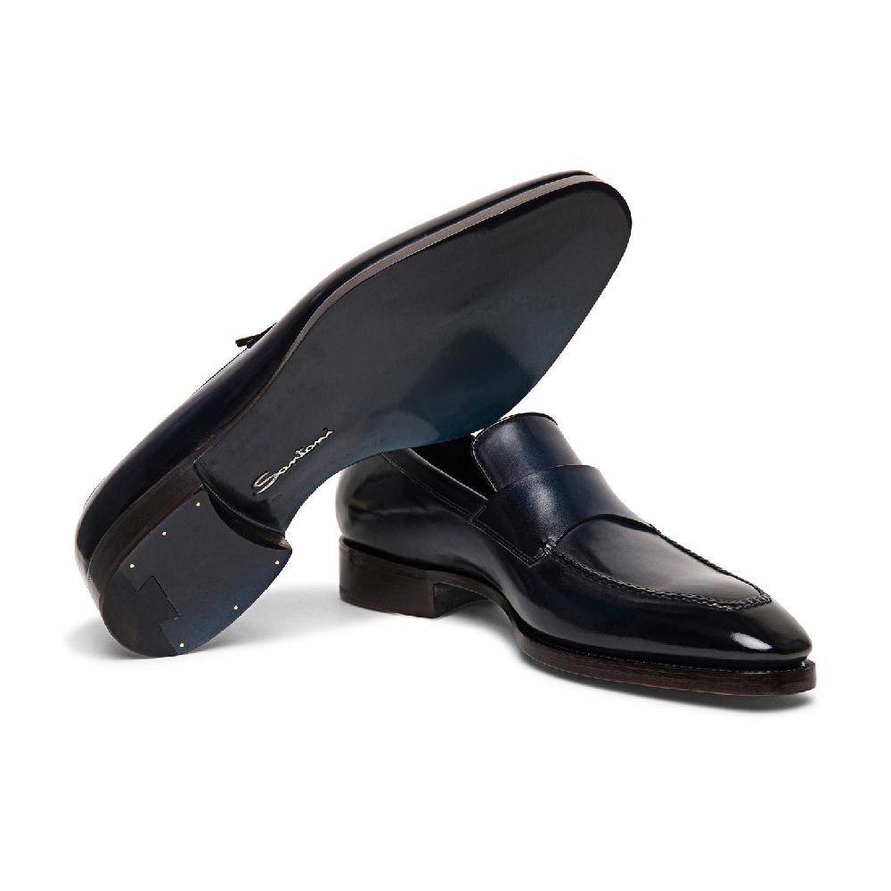 Santoni Mocassino penny Limited Edition da uomo in pelle blu Vendita Economica