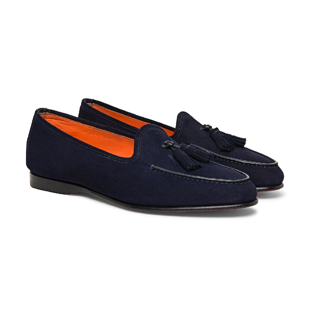 Santoni Mocassino Andrea con nappe da uomo in suede blu Saldi Di Fabbrica