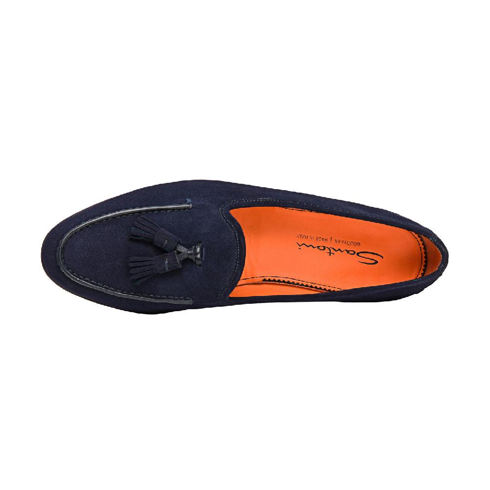 Santoni Mocassino Andrea con nappe da uomo in suede blu Saldi Di Fabbrica