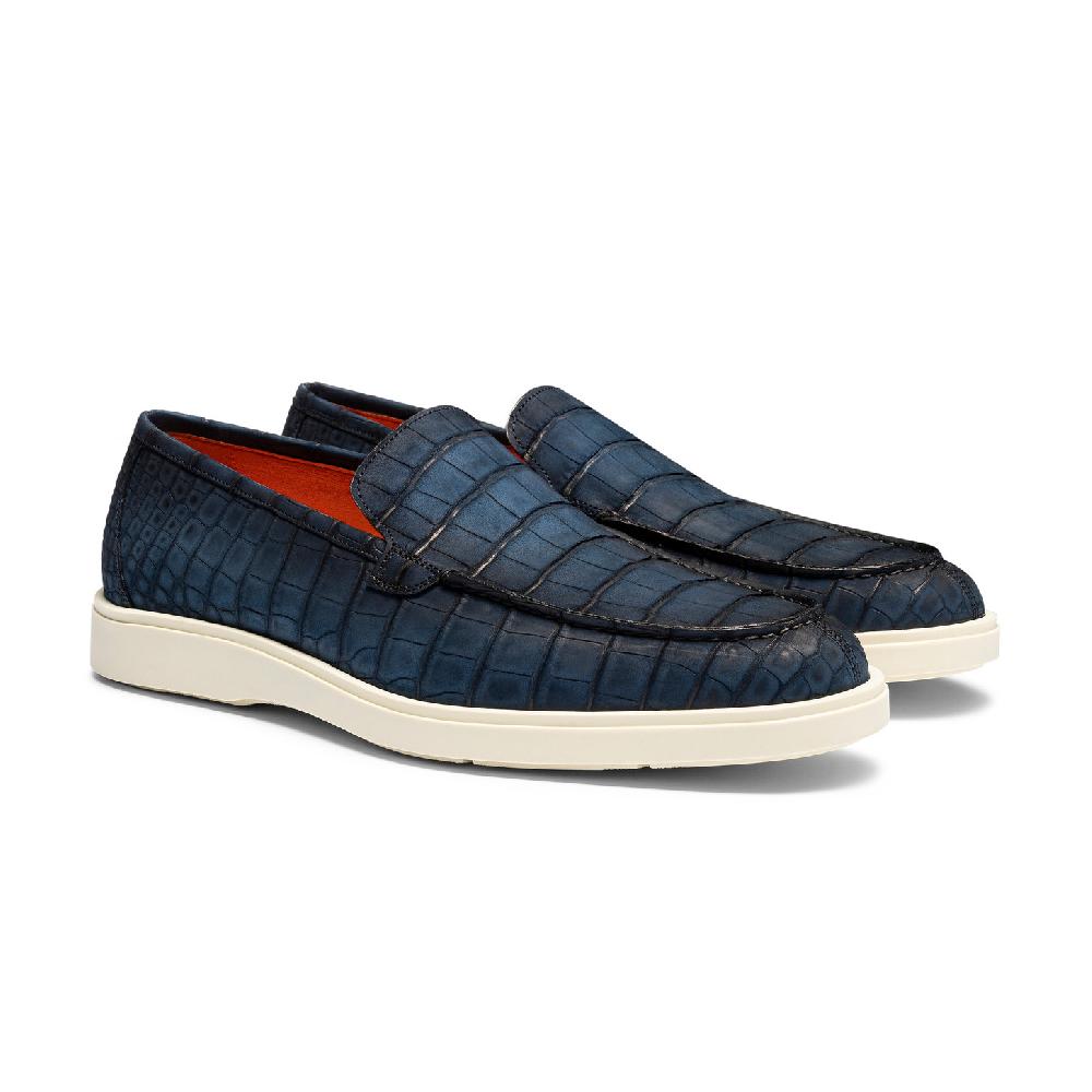Santoni Mocassino da uomo in alligatore blu I Più Venduti