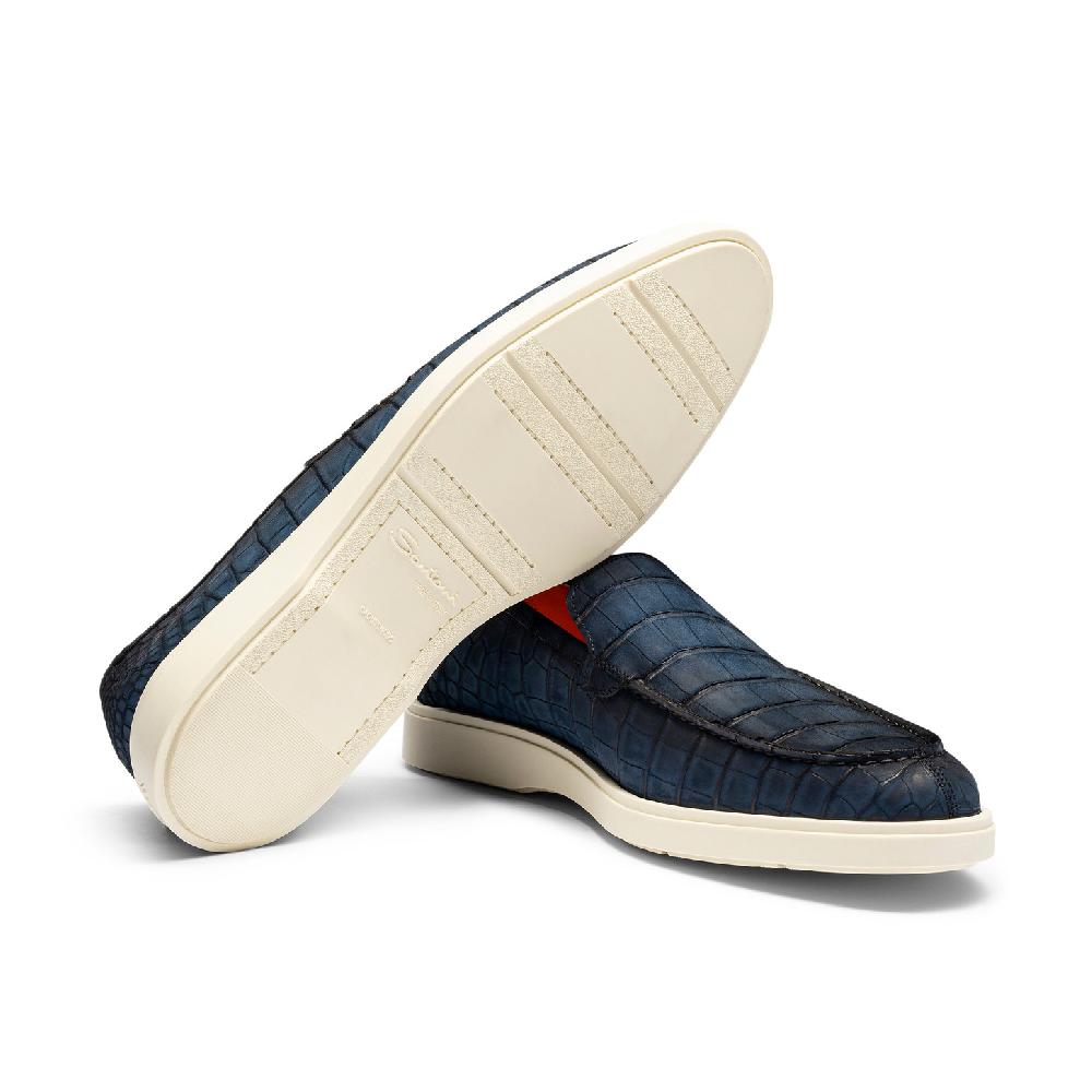 Santoni Mocassino da uomo in alligatore blu I Più Venduti