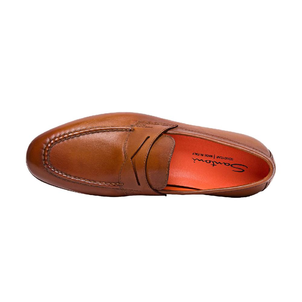Santoni Mocassino penny da uomo in pelle marrone In Saldo