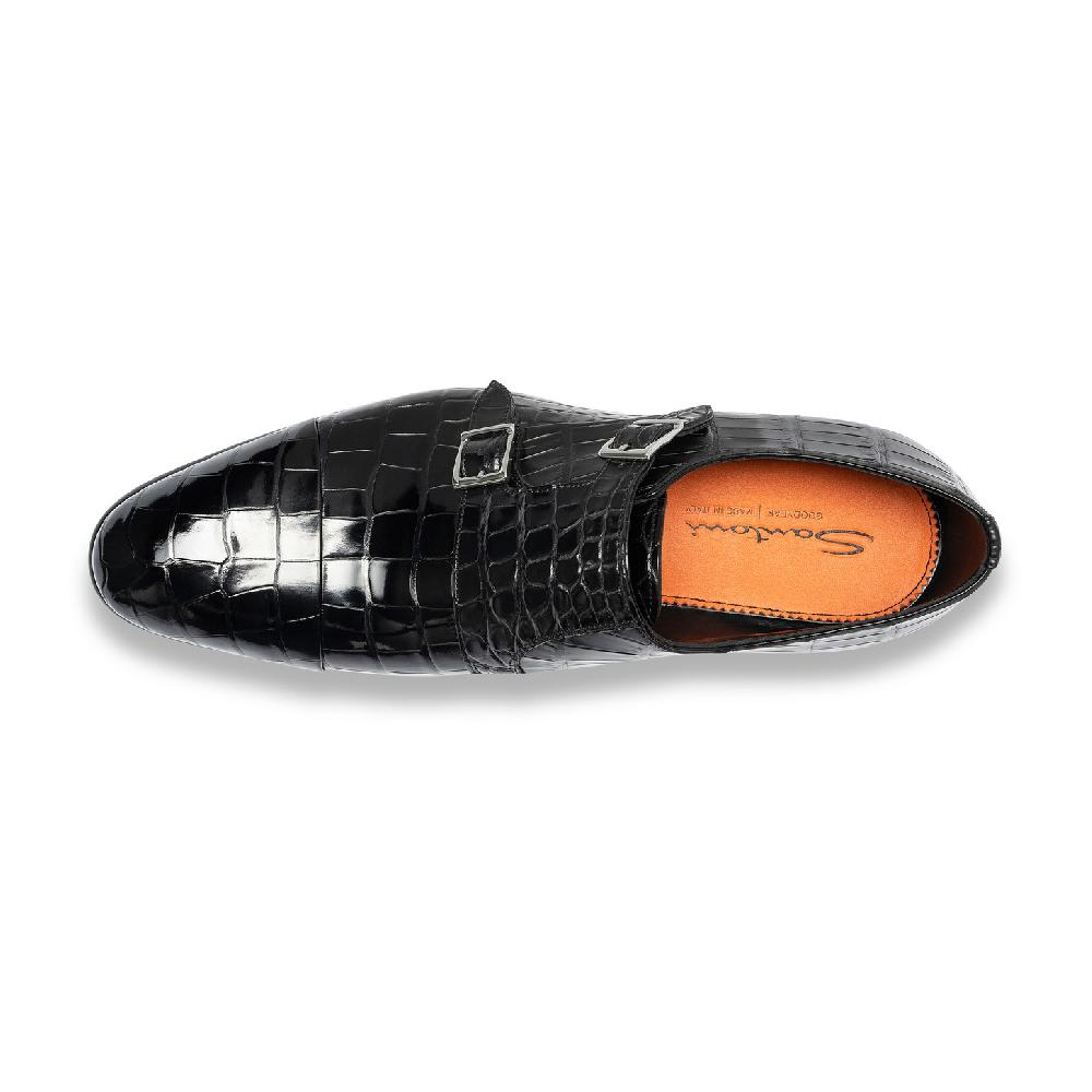 Santoni Doppia fibbia da uomo in alligatore nero Nuova