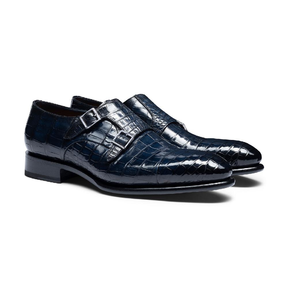 Santoni Doppia fibbia da uomo in alligatore blu Moda