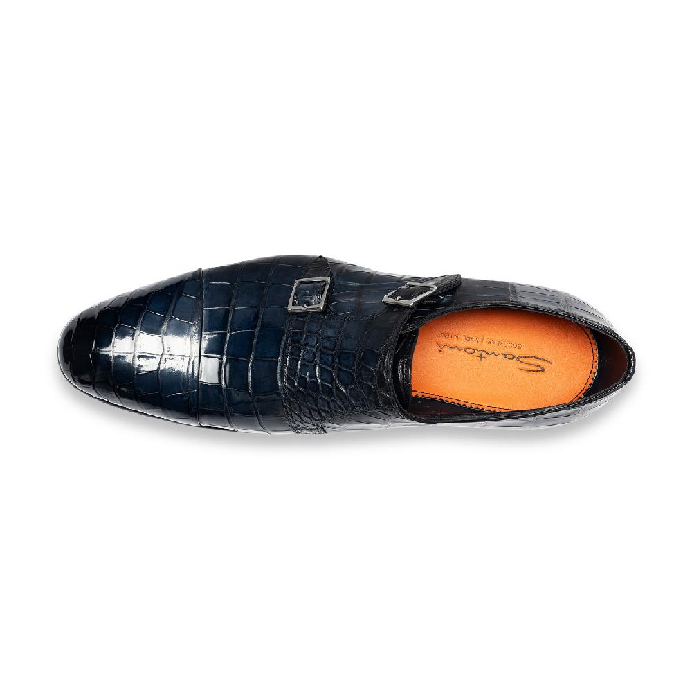 Santoni Doppia fibbia da uomo in alligatore blu Moda