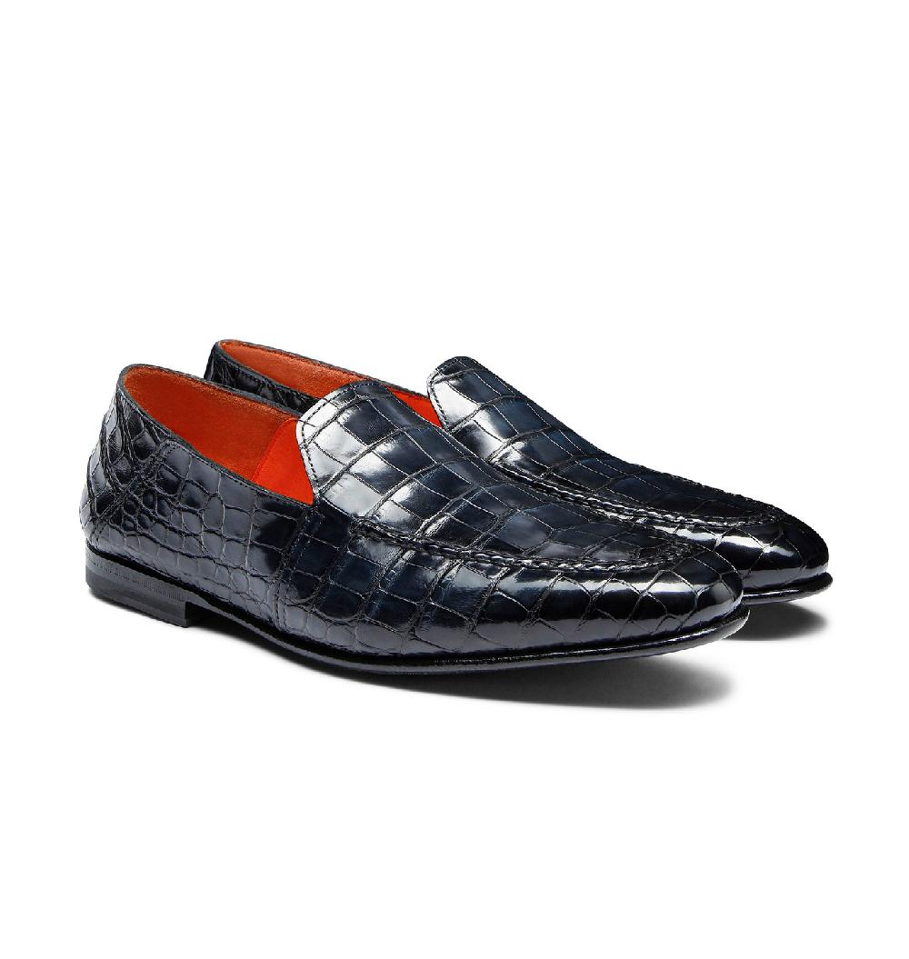 Santoni Mocassino da uomo in alligatore blu 2025