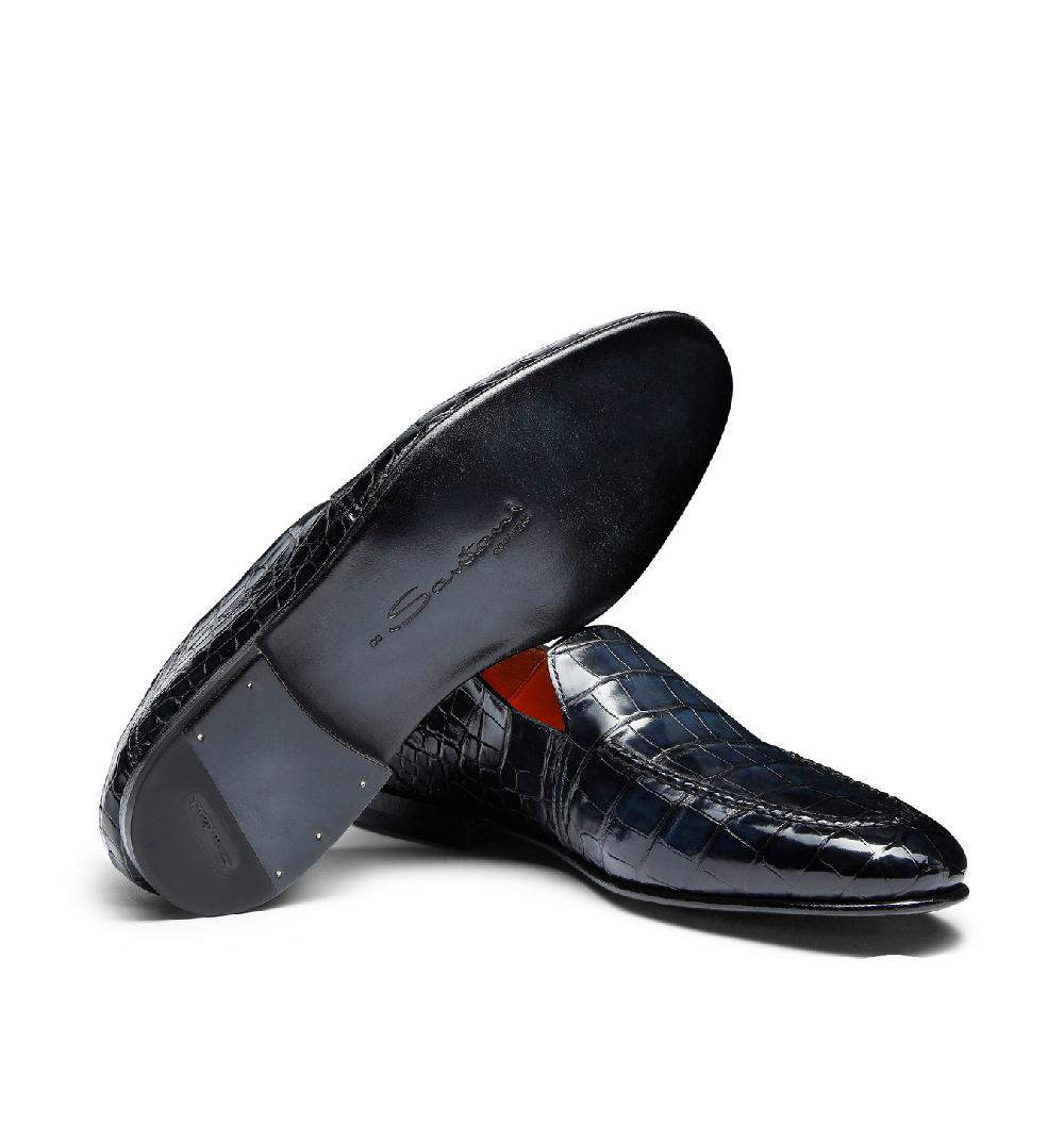 Santoni Mocassino da uomo in alligatore blu 2025