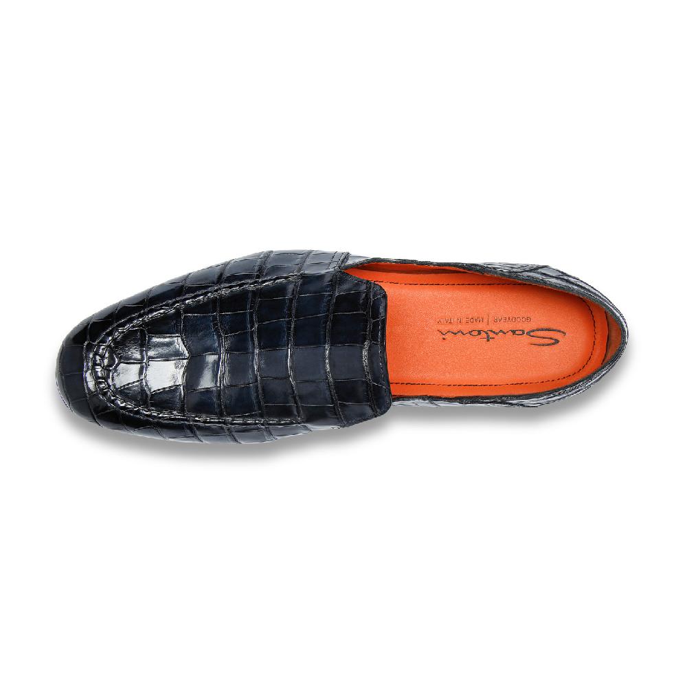 Santoni Mocassino da uomo in alligatore blu 2025